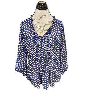 Old Navy Womens Blouse Medium 3/4 Sleeve Blue Pleated Boho Feminine Light Weight